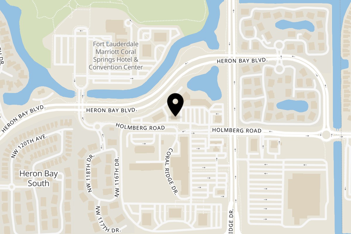 Map showing the location of Wings & Buns on 6240 Coral Ridge Dr #100 in Coral Springs